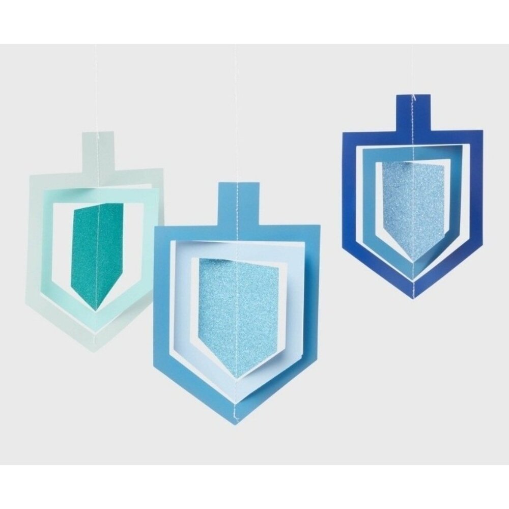 Hanukkah 3 Count Dreidel Hanging Decoration Decor Set w/ Glitter Highlights